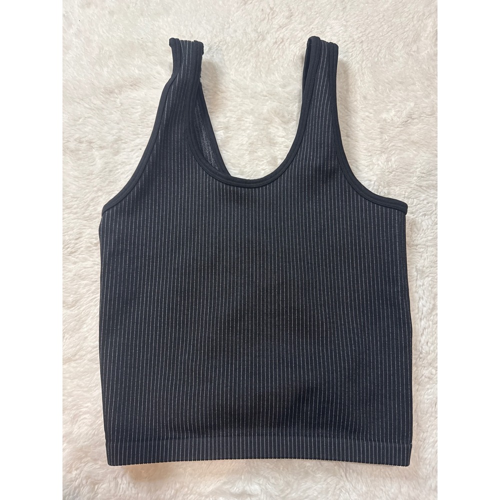 Aerie OFFLINE Tank Top Womens XS Black Excellent Ribbed Seamless Cropped Scoop